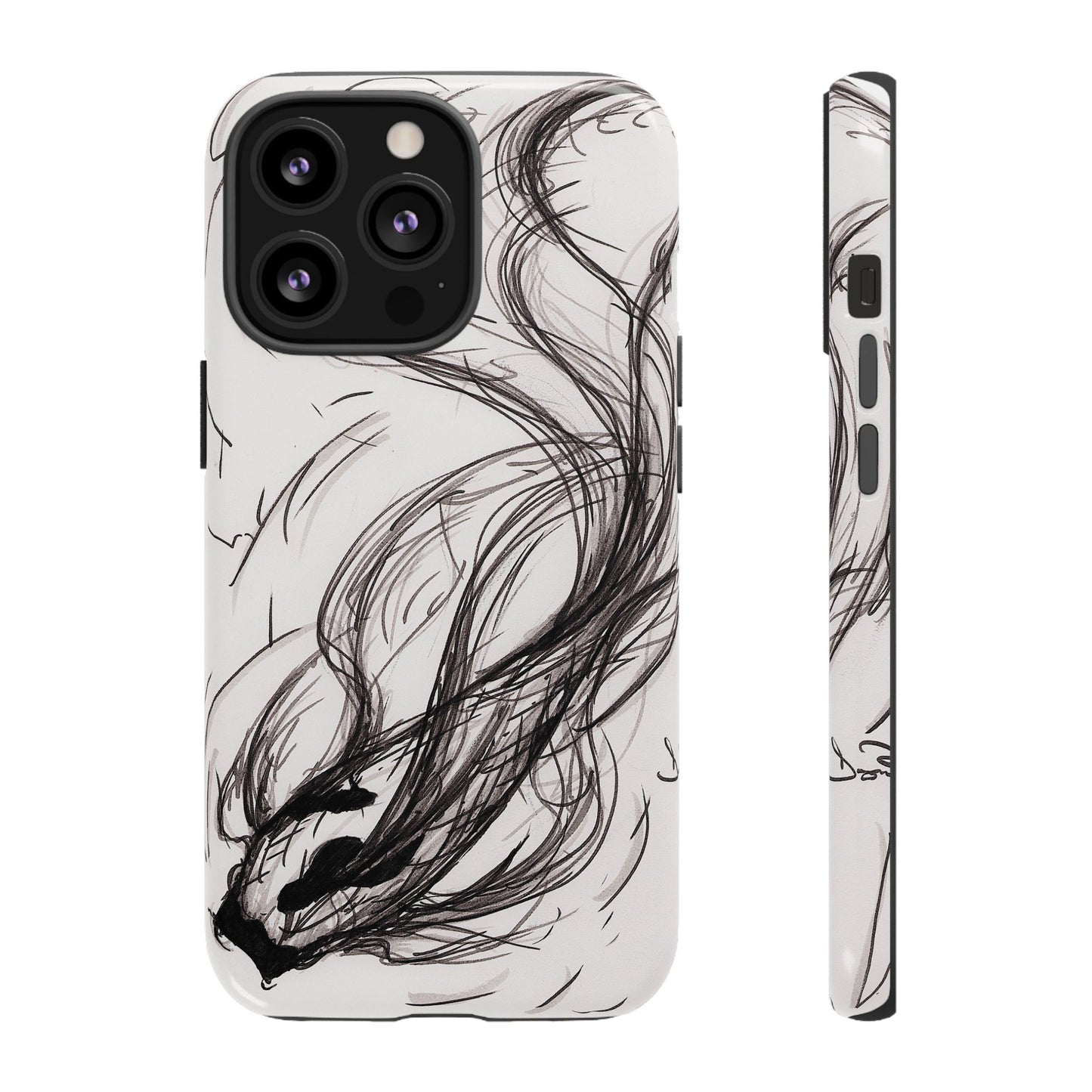 Smokey Ink Koi phone case | abstract koi sketch, smoky ink illustration