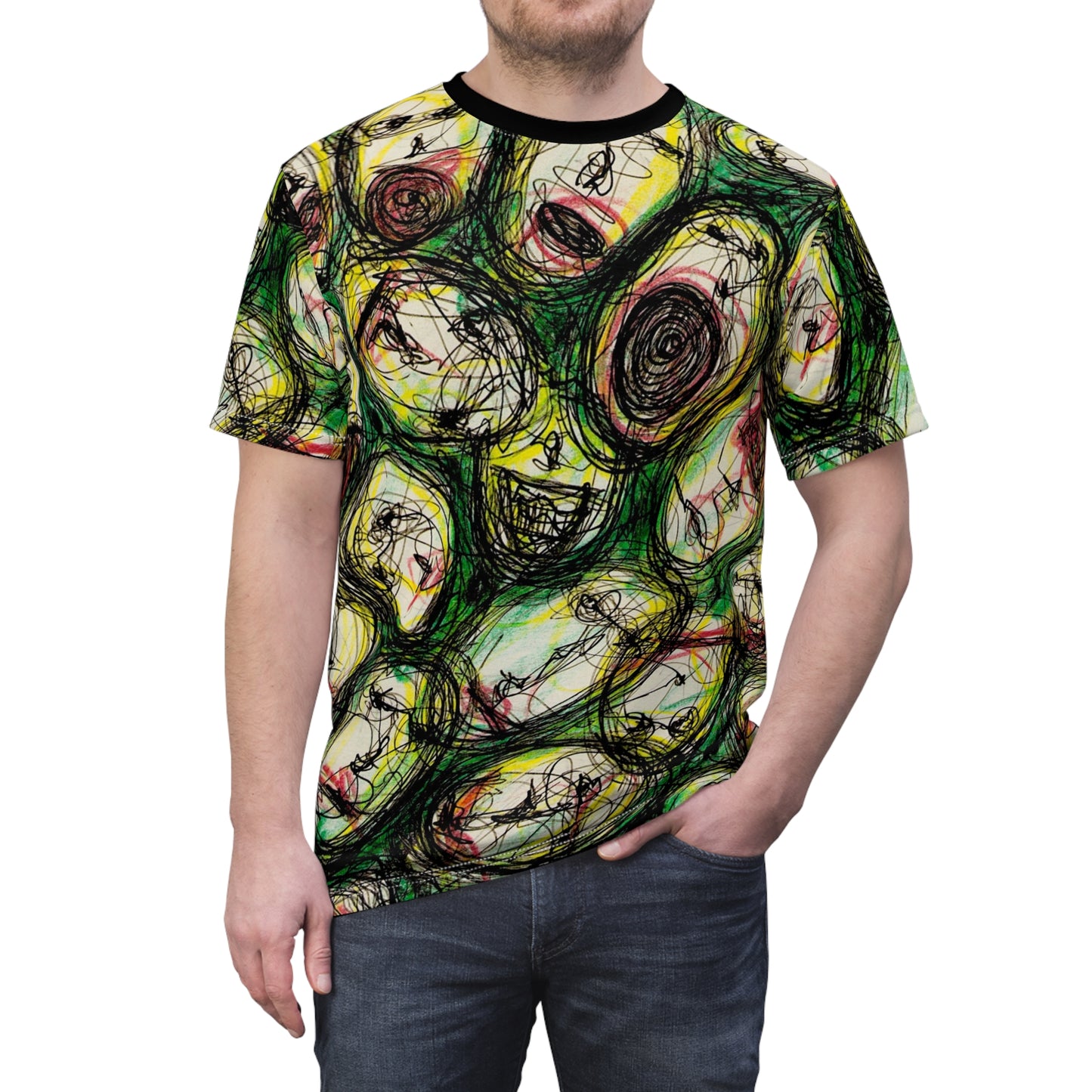 Abstract Sanity Faces Tee | Expressionist Face Art T-shirt | All-Over Print