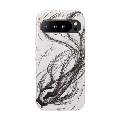 Smokey Ink Koi phone case | abstract koi sketch, smoky ink illustration