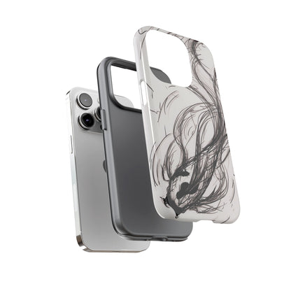 Smokey Ink Koi phone case | abstract koi sketch, smoky ink illustration