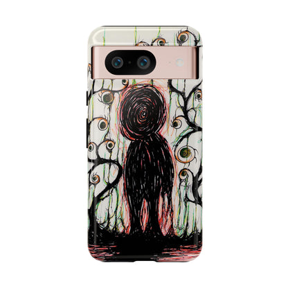 Dark Scribble Figure Tough Case | Surreal Eyes Phone Case | Tough Phone Case
