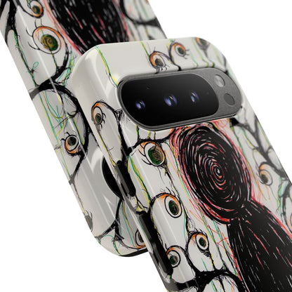 Dark Scribble Figure Tough Case | Surreal Eyes Phone Case | Tough Phone Case