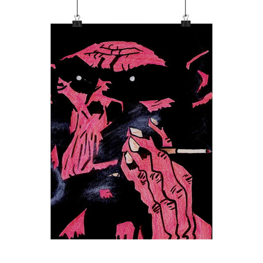 Smoking Ape Illustration Matte Poster | Dark Horror Art, Red & Black