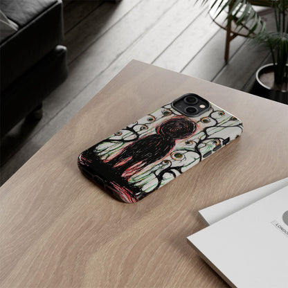 Dark Scribble Figure Tough Case | Surreal Eyes Phone Case | Tough Phone Case