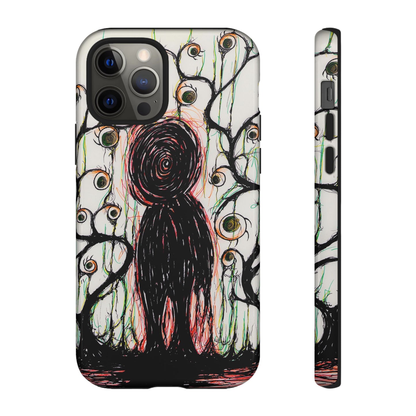 Dark Scribble Figure Tough Case | Surreal Eyes Phone Case | Tough Phone Case