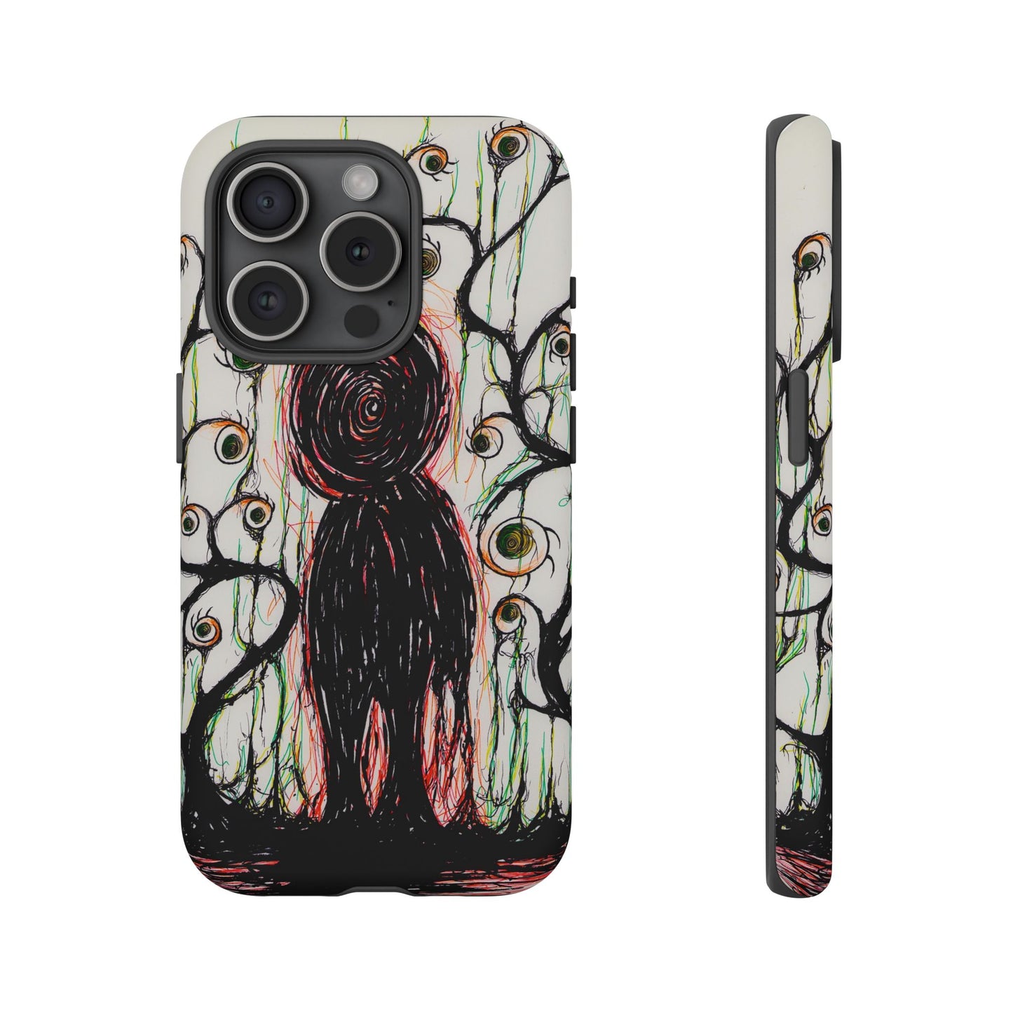 Dark Scribble Figure Tough Case | Surreal Eyes Phone Case | Tough Phone Case