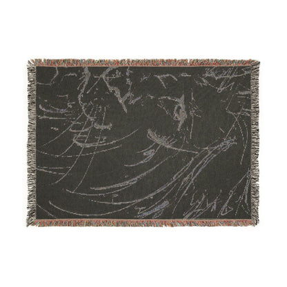 Flowing Lion Woven Blanket | Neutral and Charcoal Tones | Minimalist Line Art