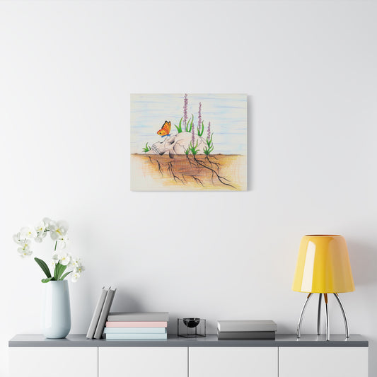Skull with Butterfly and Wildflowers Matte Canvas | Abstract Art