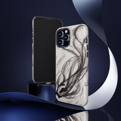 Smokey Ink Koi phone case | abstract koi sketch, smoky ink illustration