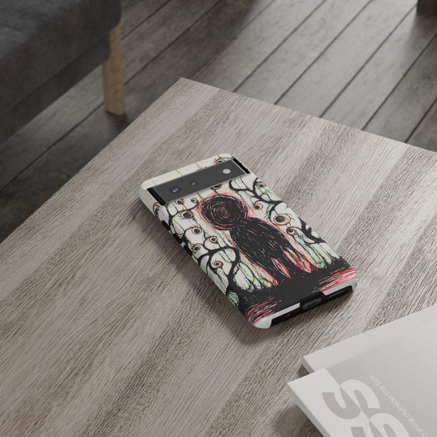 Dark Scribble Figure Tough Case | Surreal Eyes Phone Case | Tough Phone Case