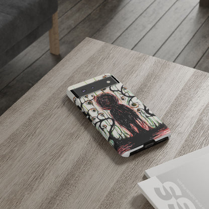 Dark Scribble Figure Tough Case | Surreal Eyes Phone Case | Tough Phone Case
