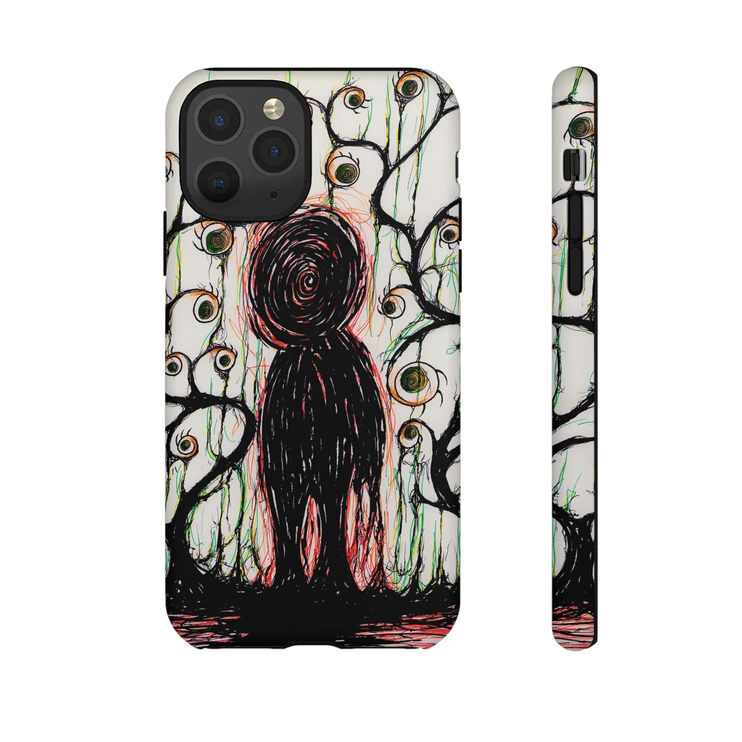 Dark Scribble Figure Tough Case | Surreal Eyes Phone Case | Tough Phone Case