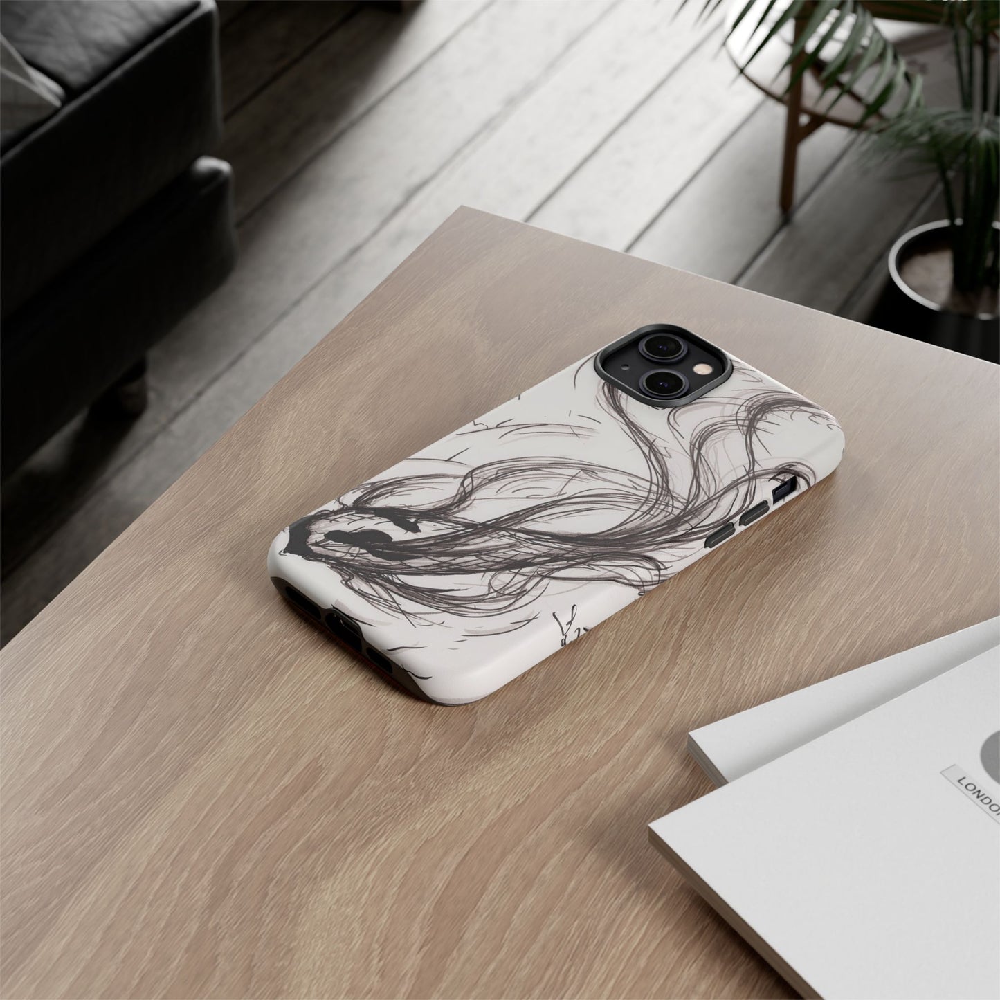 Smokey Ink Koi phone case | abstract koi sketch, smoky ink illustration
