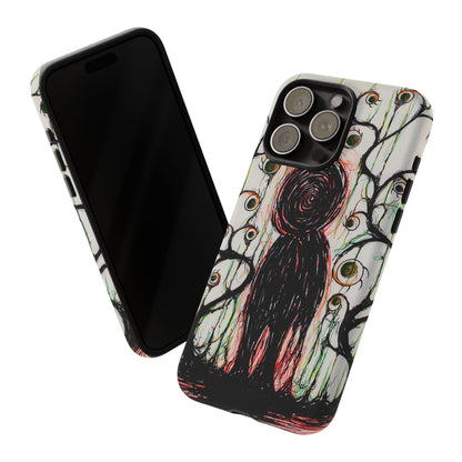 Dark Scribble Figure Tough Case | Surreal Eyes Phone Case | Tough Phone Case