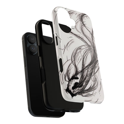 Smokey Ink Koi phone case | abstract koi sketch, smoky ink illustration