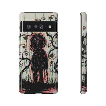 Dark Scribble Figure Tough Case | Surreal Eyes Phone Case | Tough Phone Case