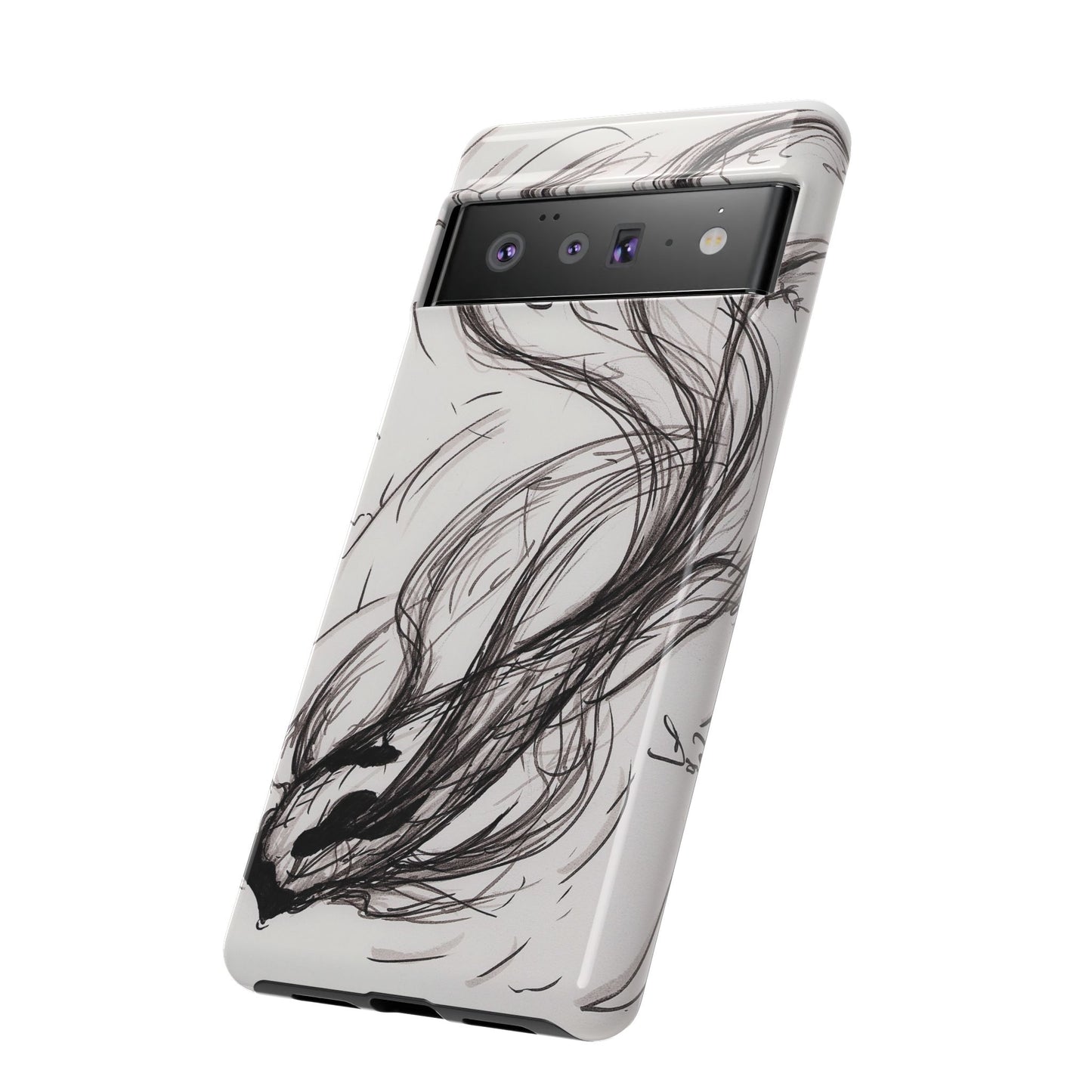 Smokey Ink Koi phone case | abstract koi sketch, smoky ink illustration