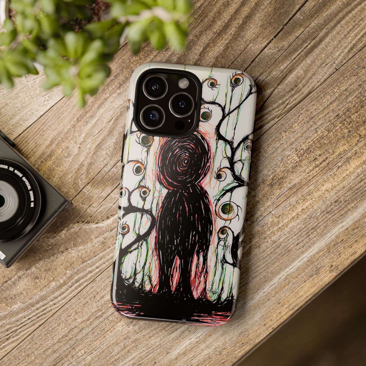 Dark Scribble Figure Tough Case | Surreal Eyes Phone Case | Tough Phone Case
