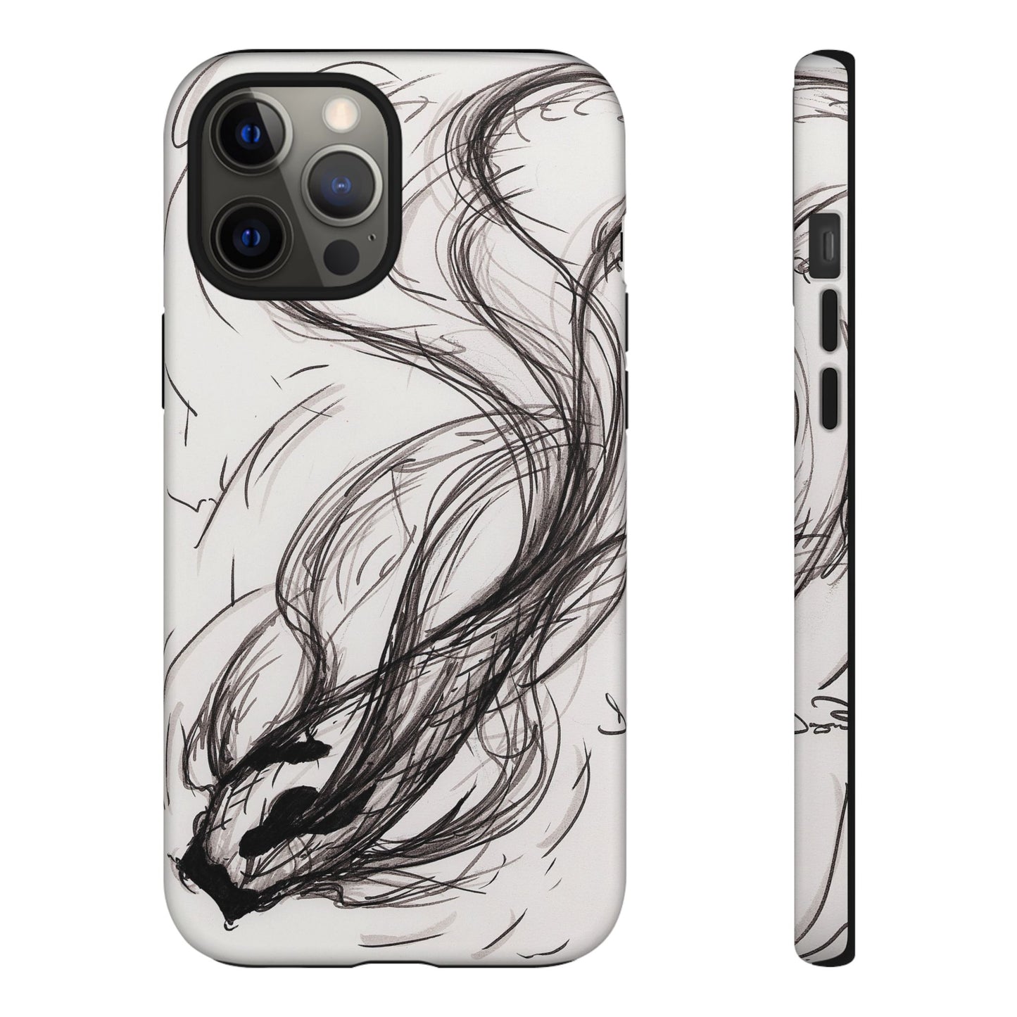 Smokey Ink Koi phone case | abstract koi sketch, smoky ink illustration