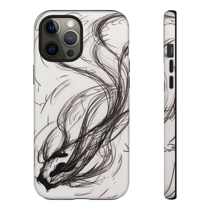 Smokey Ink Koi phone case | abstract koi sketch, smoky ink illustration