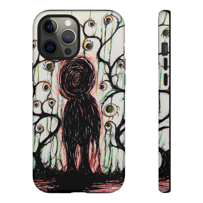 Dark Scribble Figure Tough Case | Surreal Eyes Phone Case | Tough Phone Case