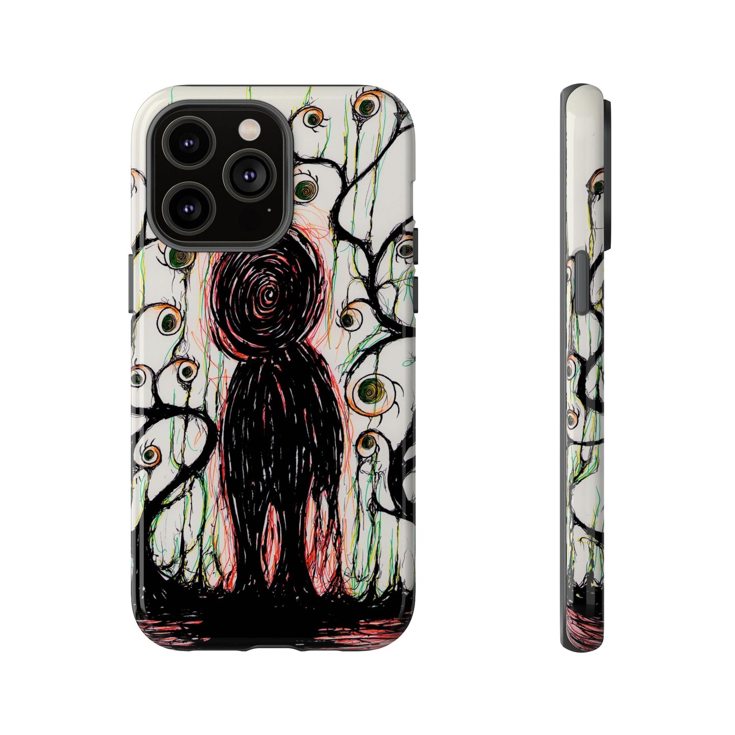 Dark Scribble Figure Tough Case | Surreal Eyes Phone Case | Tough Phone Case