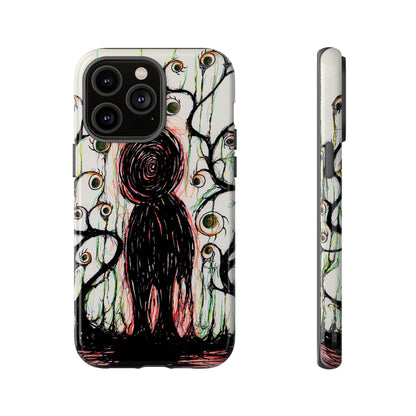 Dark Scribble Figure Tough Case | Surreal Eyes Phone Case | Tough Phone Case