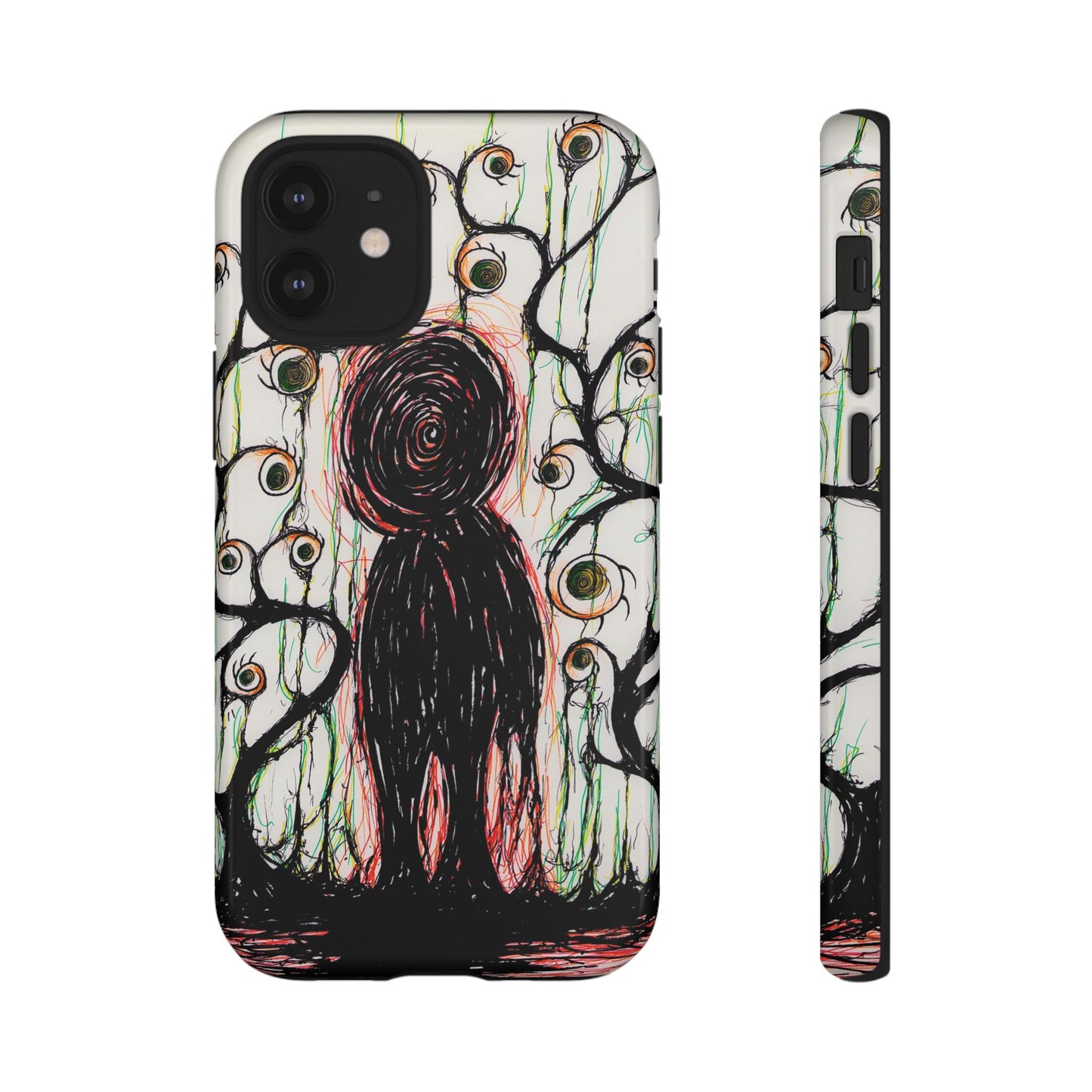 Dark Scribble Figure Tough Case | Surreal Eyes Phone Case | Tough Phone Case