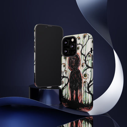 Dark Scribble Figure Tough Case | Surreal Eyes Phone Case | Tough Phone Case