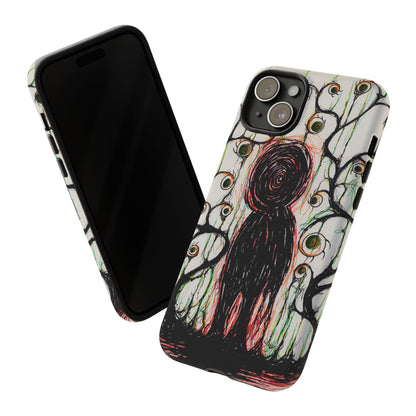 Dark Scribble Figure Tough Case | Surreal Eyes Phone Case | Tough Phone Case