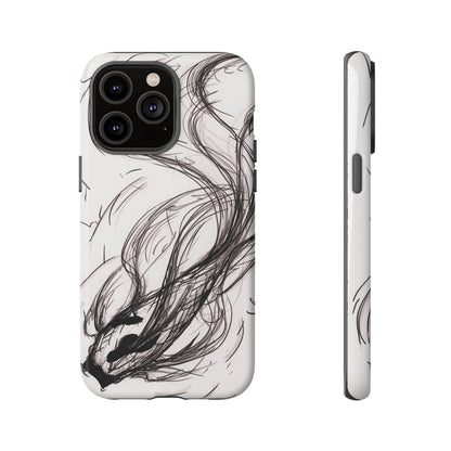 Smokey Ink Koi phone case | abstract koi sketch, smoky ink illustration