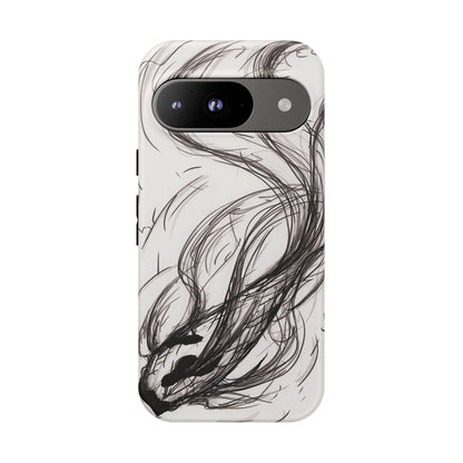 Smokey Ink Koi phone case | abstract koi sketch, smoky ink illustration