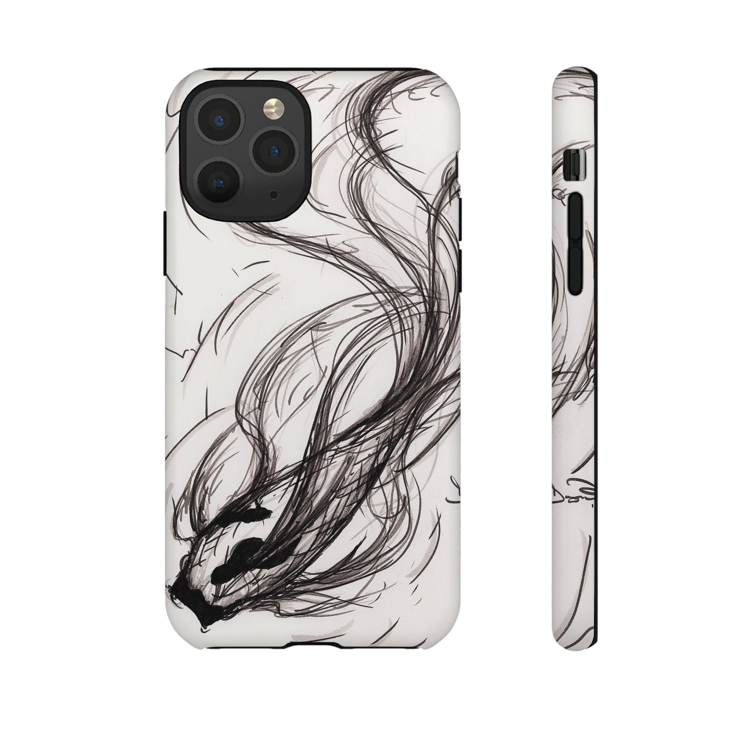 Smokey Ink Koi phone case | abstract koi sketch, smoky ink illustration