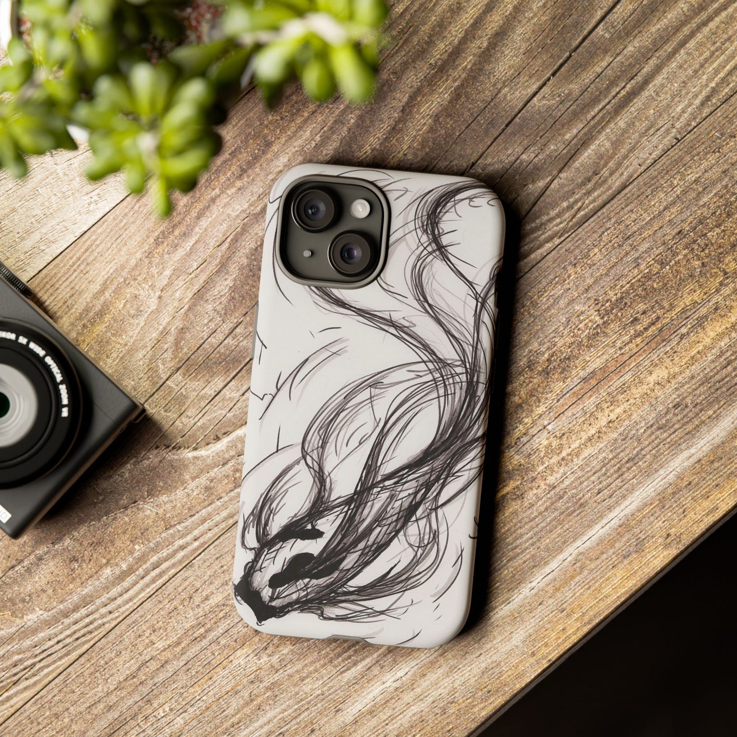 Smokey Ink Koi phone case | abstract koi sketch, smoky ink illustration