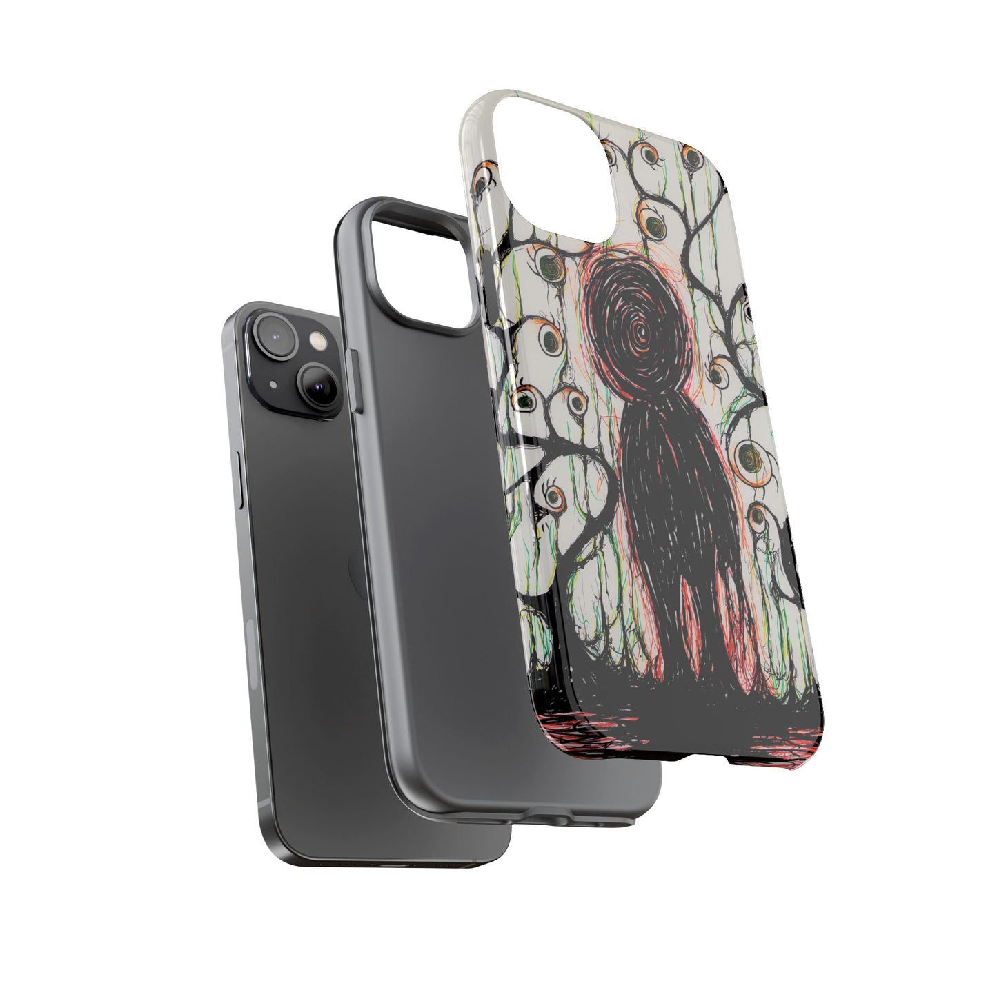 Dark Scribble Figure Tough Case | Surreal Eyes Phone Case | Tough Phone Case