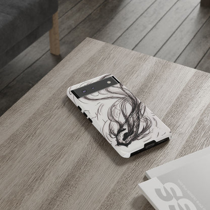 Smokey Ink Koi phone case | abstract koi sketch, smoky ink illustration