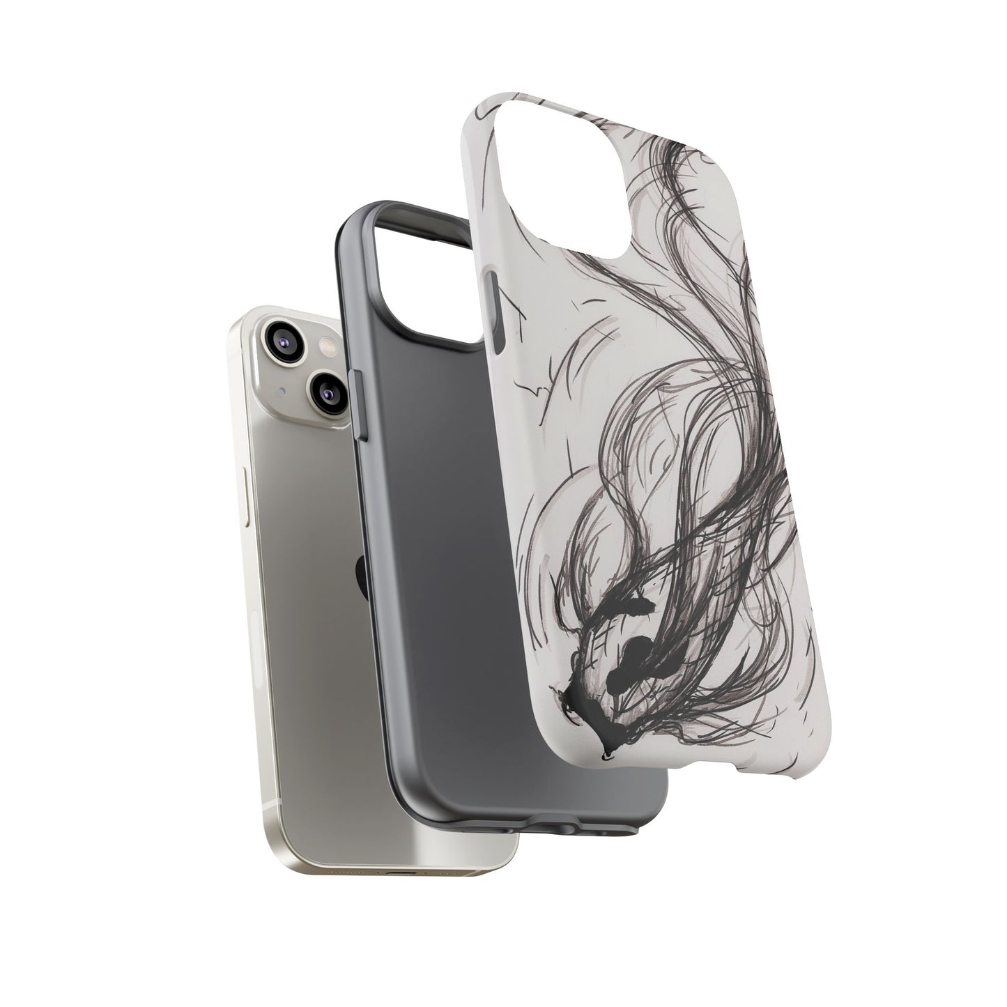 Smokey Ink Koi phone case | abstract koi sketch, smoky ink illustration