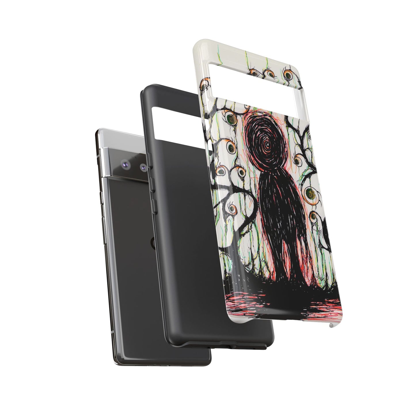 Dark Scribble Figure Tough Case | Surreal Eyes Phone Case | Tough Phone Case