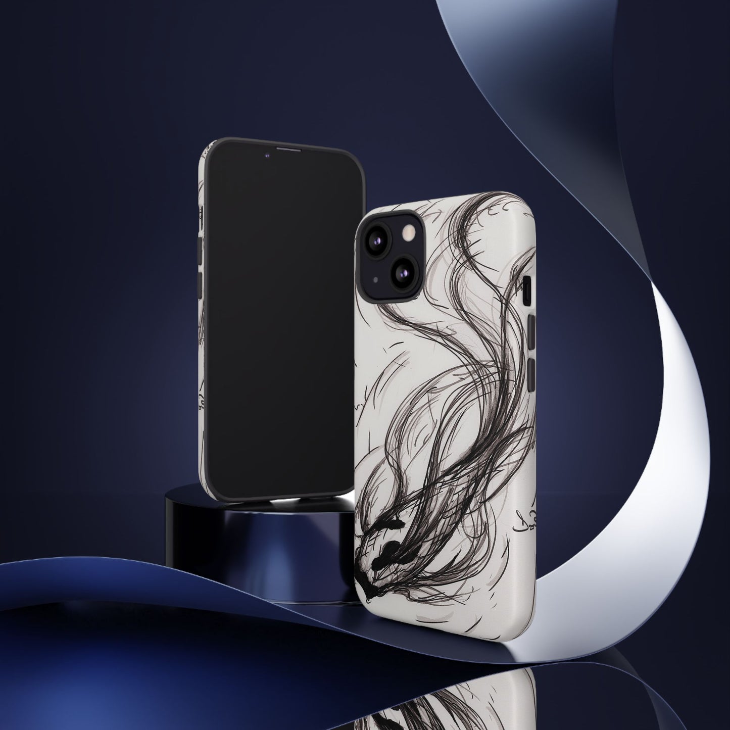 Smokey Ink Koi phone case | abstract koi sketch, smoky ink illustration