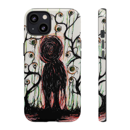 Dark Scribble Figure Tough Case | Surreal Eyes Phone Case | Tough Phone Case