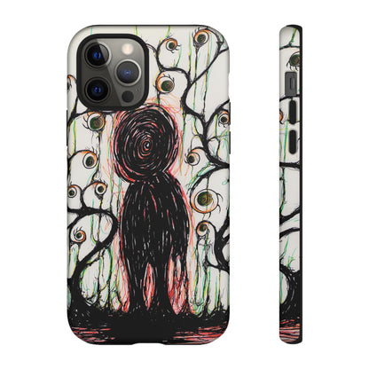 Dark Scribble Figure Tough Case | Surreal Eyes Phone Case | Tough Phone Case