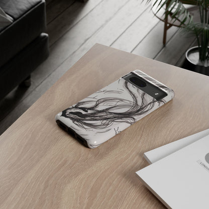 Smokey Ink Koi phone case | abstract koi sketch, smoky ink illustration