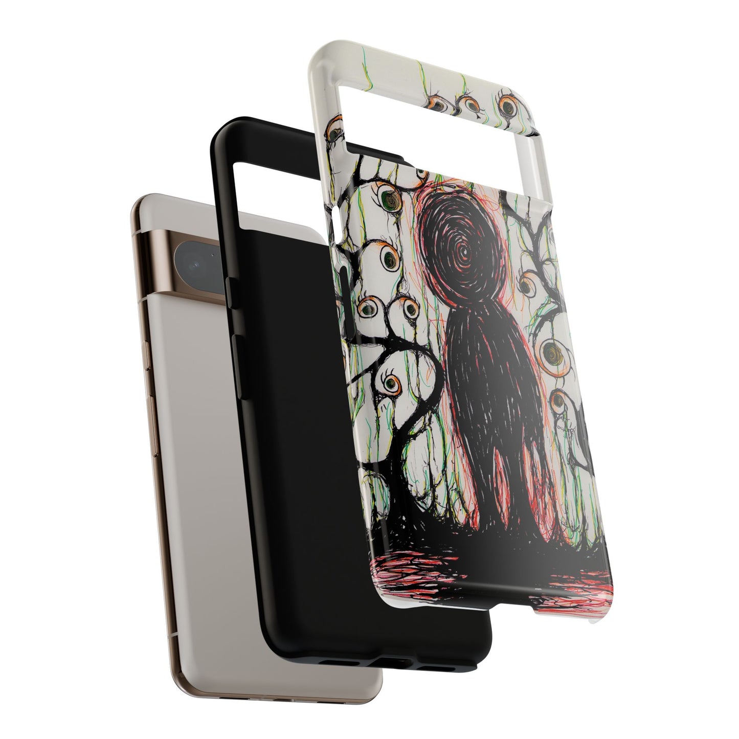 Dark Scribble Figure Tough Case | Surreal Eyes Phone Case | Tough Phone Case