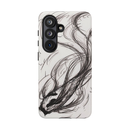 Smokey Ink Koi phone case | abstract koi sketch, smoky ink illustration