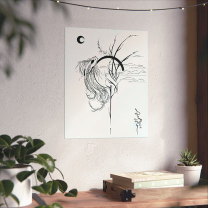 At Ease Koi Illustration Matte Vertical Poster | Minimal Black Line Art