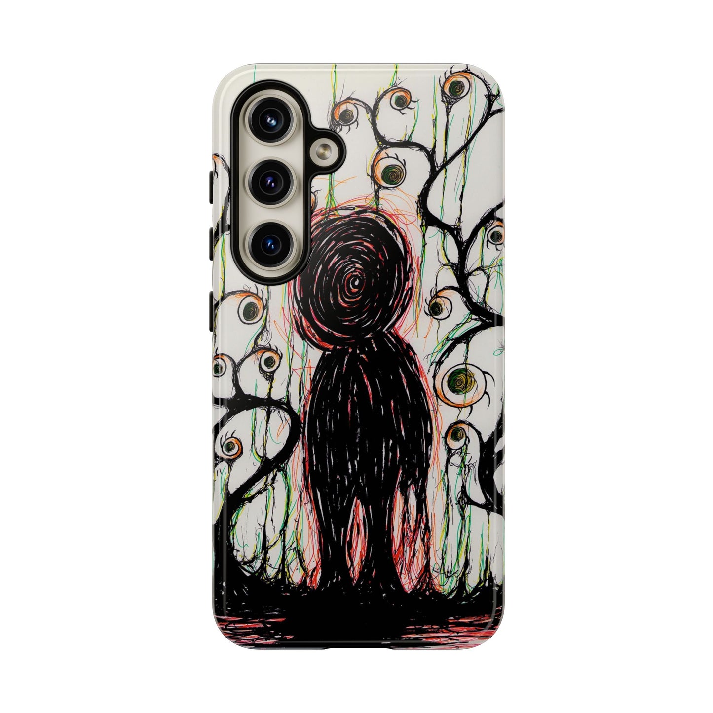 Dark Scribble Figure Tough Case | Surreal Eyes Phone Case | Tough Phone Case