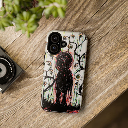 Dark Scribble Figure Tough Case | Surreal Eyes Phone Case | Tough Phone Case