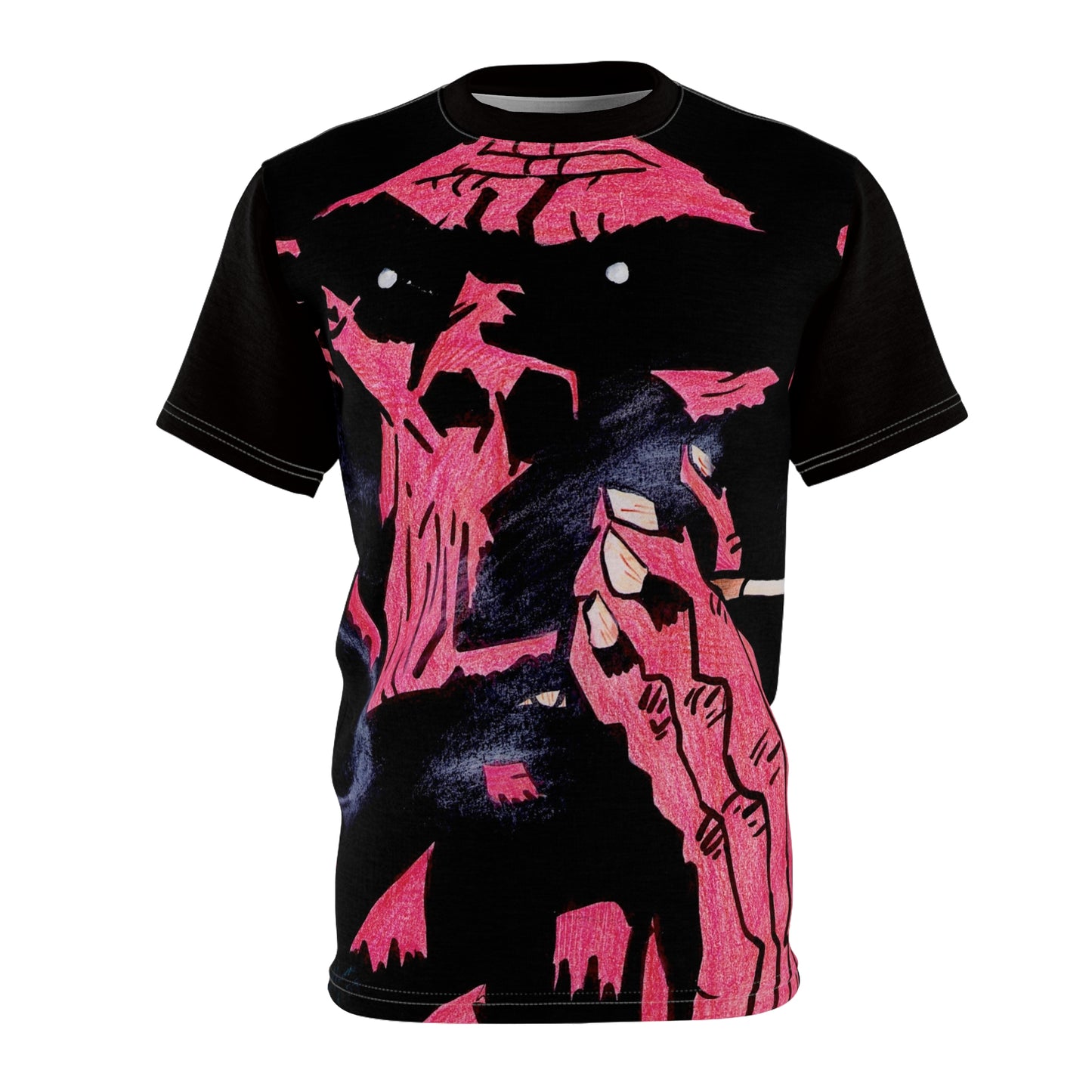 Smoking Ape Illustration Tee | Neon Red Graphic Full Print