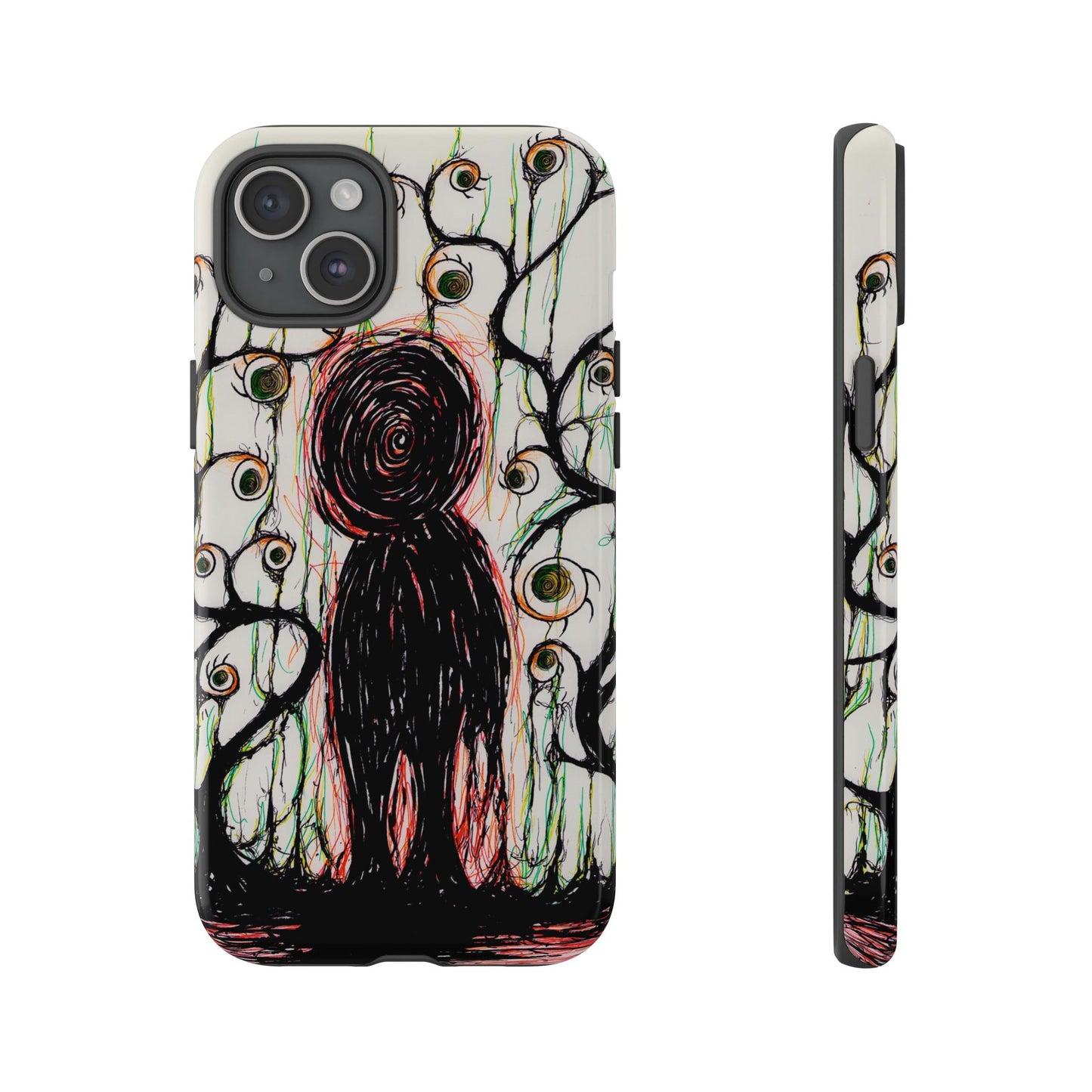 Dark Scribble Figure Tough Case | Surreal Eyes Phone Case | Tough Phone Case
