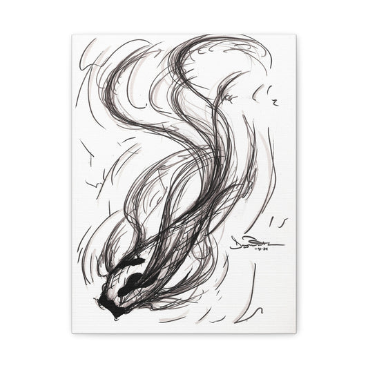 Smokey Ink Koi Canvas | Abstract Ink Matte Canvas